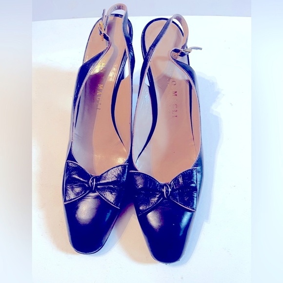Bruno Magli Black Leather Heels Bow Tie 3” Heels Size 7.5 AAA Women - Picture 2 of 9